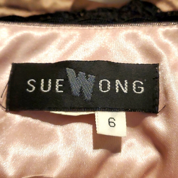 Sue Wong Womens 4-Tier Sleeveless Lace Black Dress Sz 6 - Picture 6 of 6